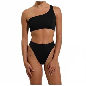 NEW LEFT ON FRIDAY women’s offshore one shoulder top swimwear in jet black